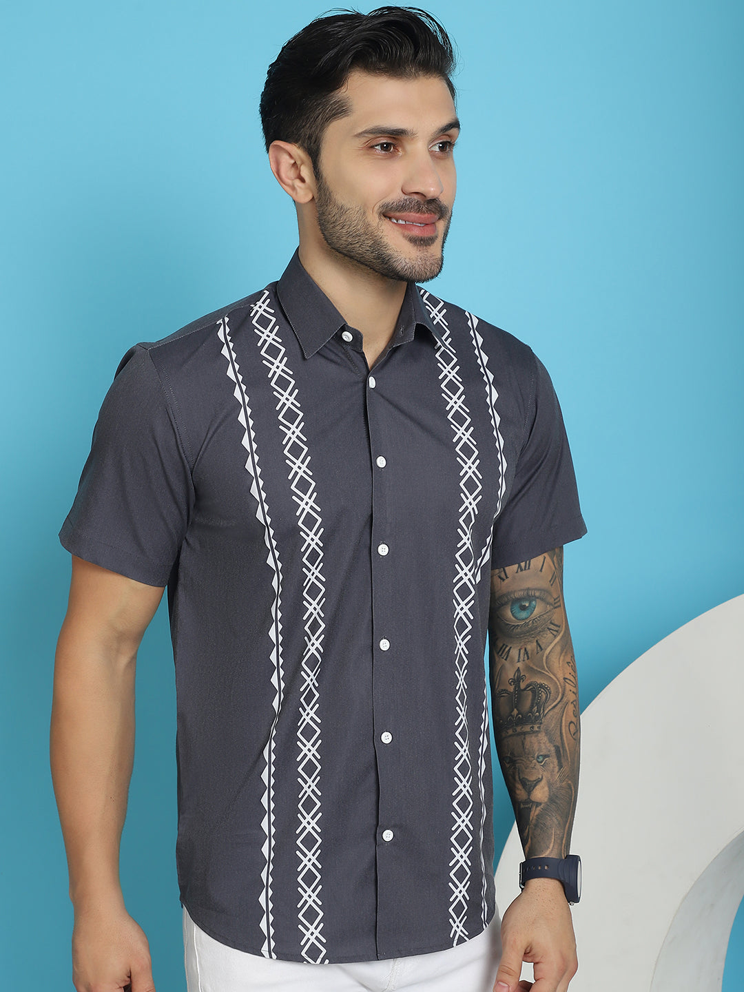 Men's Printed Half Sleeve Lycra Shirt for Men - Taantav