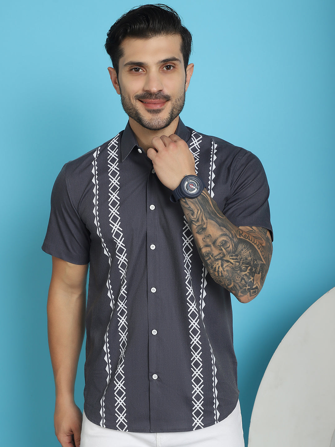 Men's Printed Half Sleeve Lycra Shirt for Men - Taantav