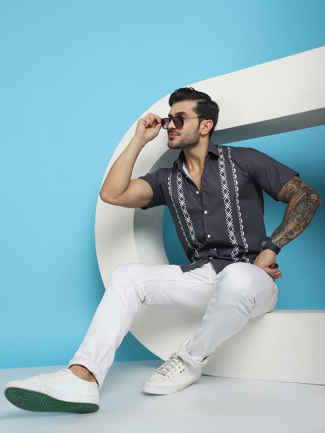 Men's Printed Half Sleeve Lycra Shirt for Men - Taantav