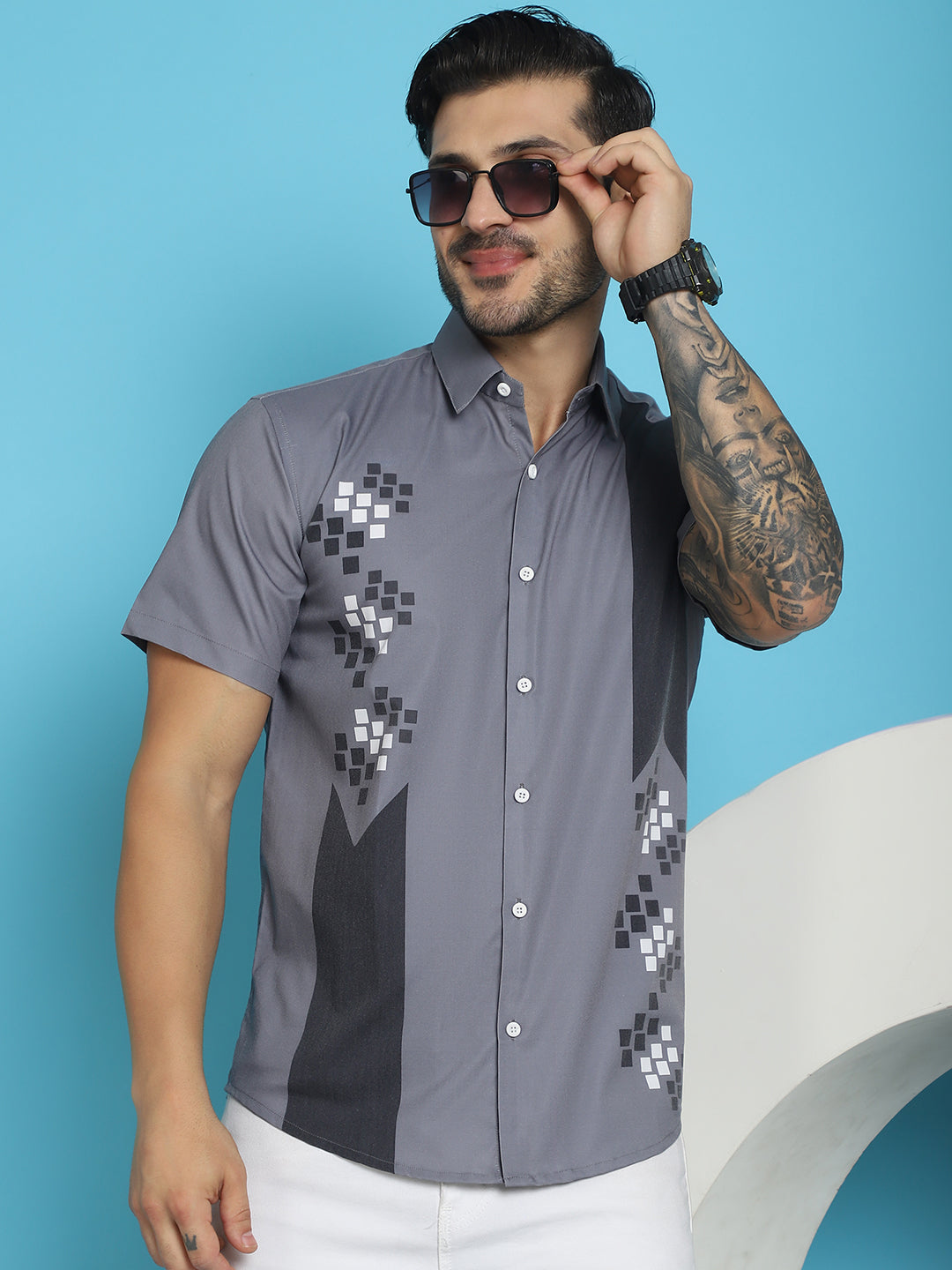 Men's Printed Half Sleeve Lycra Shirt for Men - Taantav