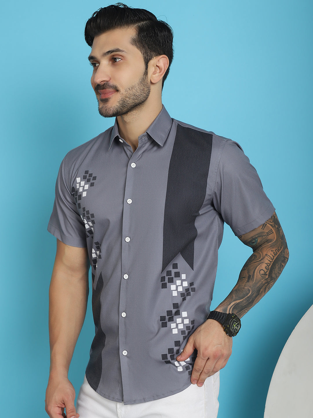 Men's Printed Half Sleeve Lycra Shirt for Men - Taantav