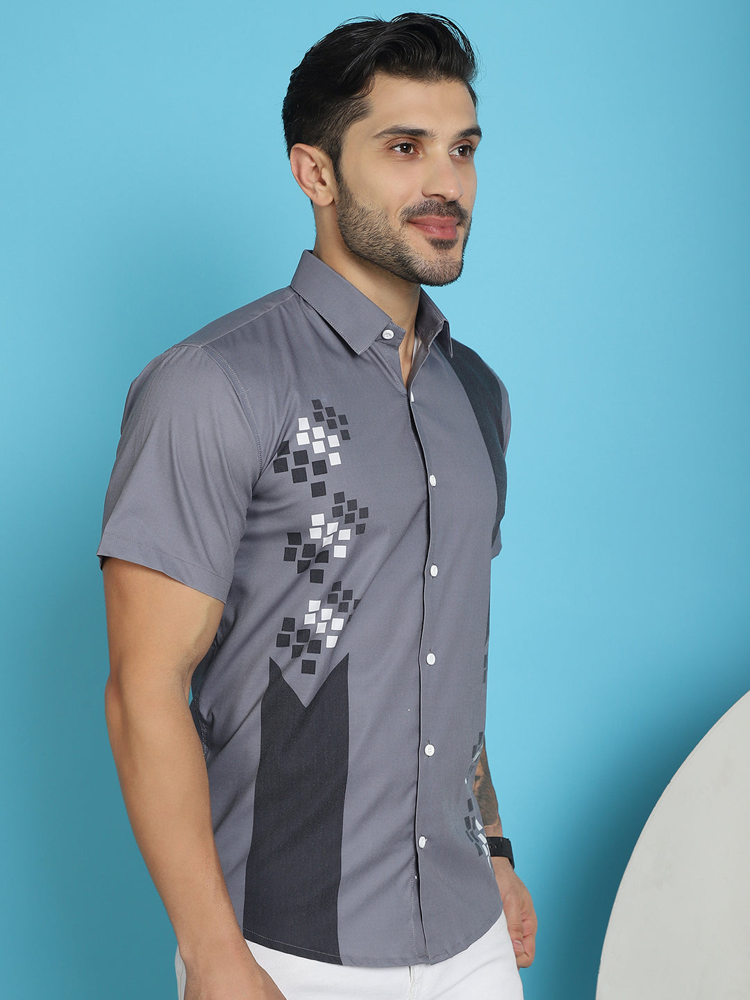 Men's Printed Half Sleeve Lycra Shirt for Men - Taantav