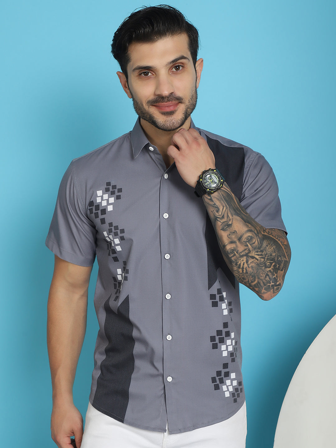 Men's Printed Half Sleeve Lycra Shirt for Men - Taantav