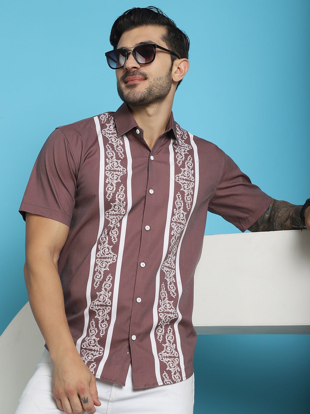 Men's Printed Half Sleeve Lycra Shirt for Men - Taantav