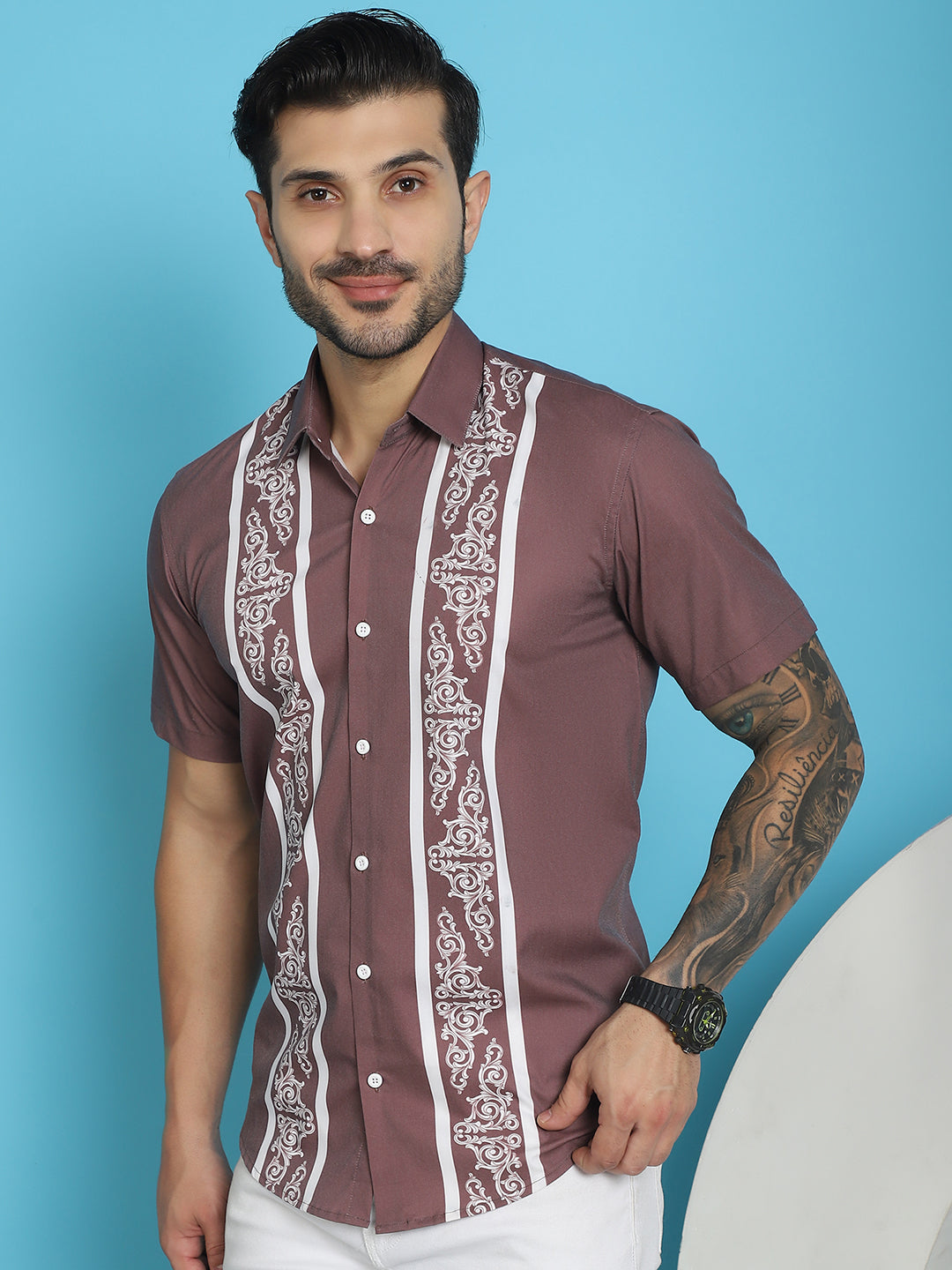 Men's Printed Half Sleeve Lycra Shirt for Men - Taantav