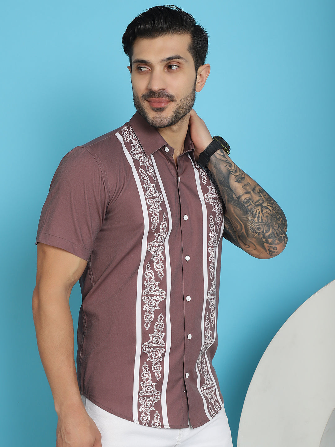 Men's Printed Half Sleeve Lycra Shirt for Men - Taantav