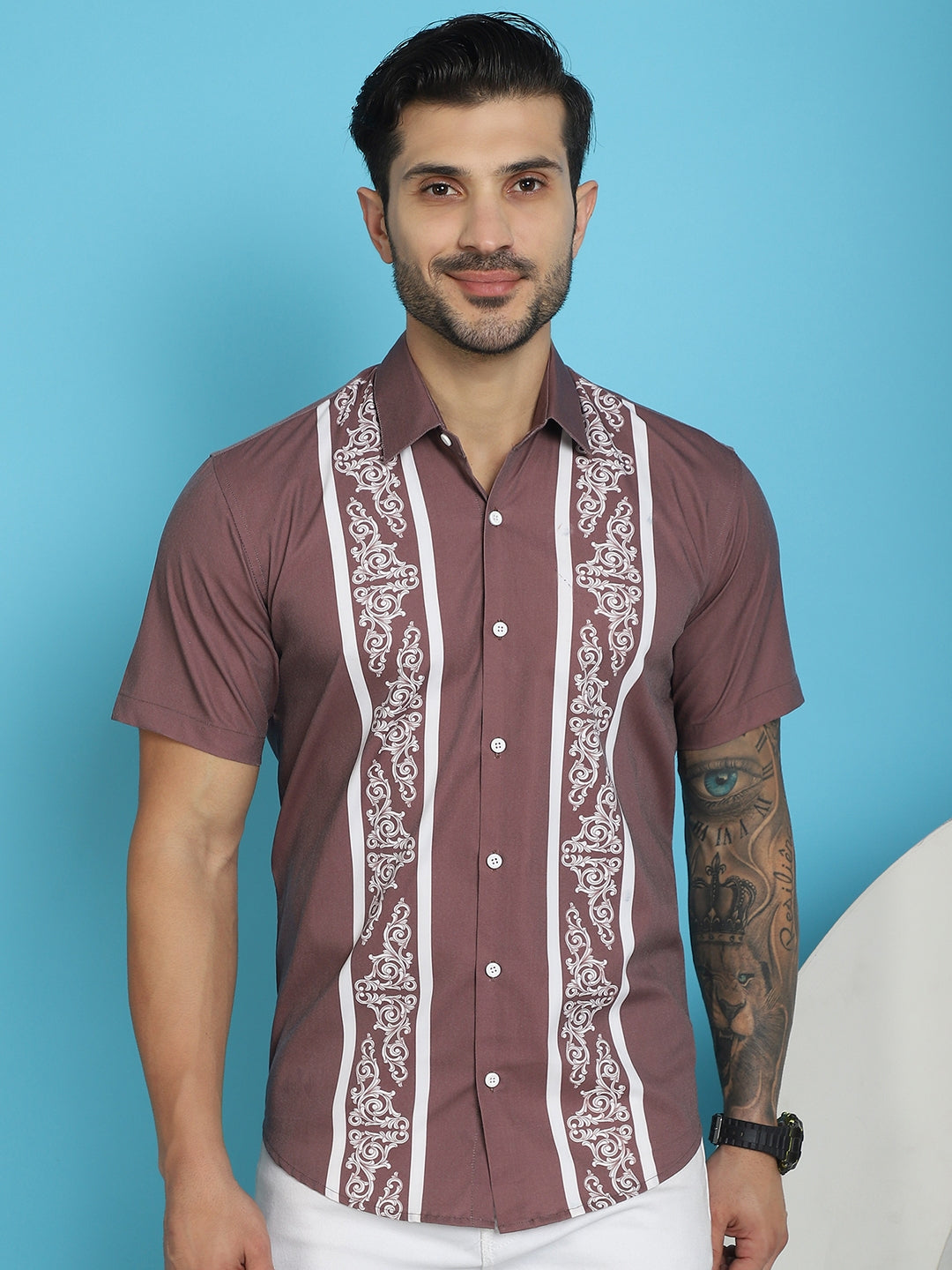 Men's Printed Half Sleeve Lycra Shirt for Men - Taantav