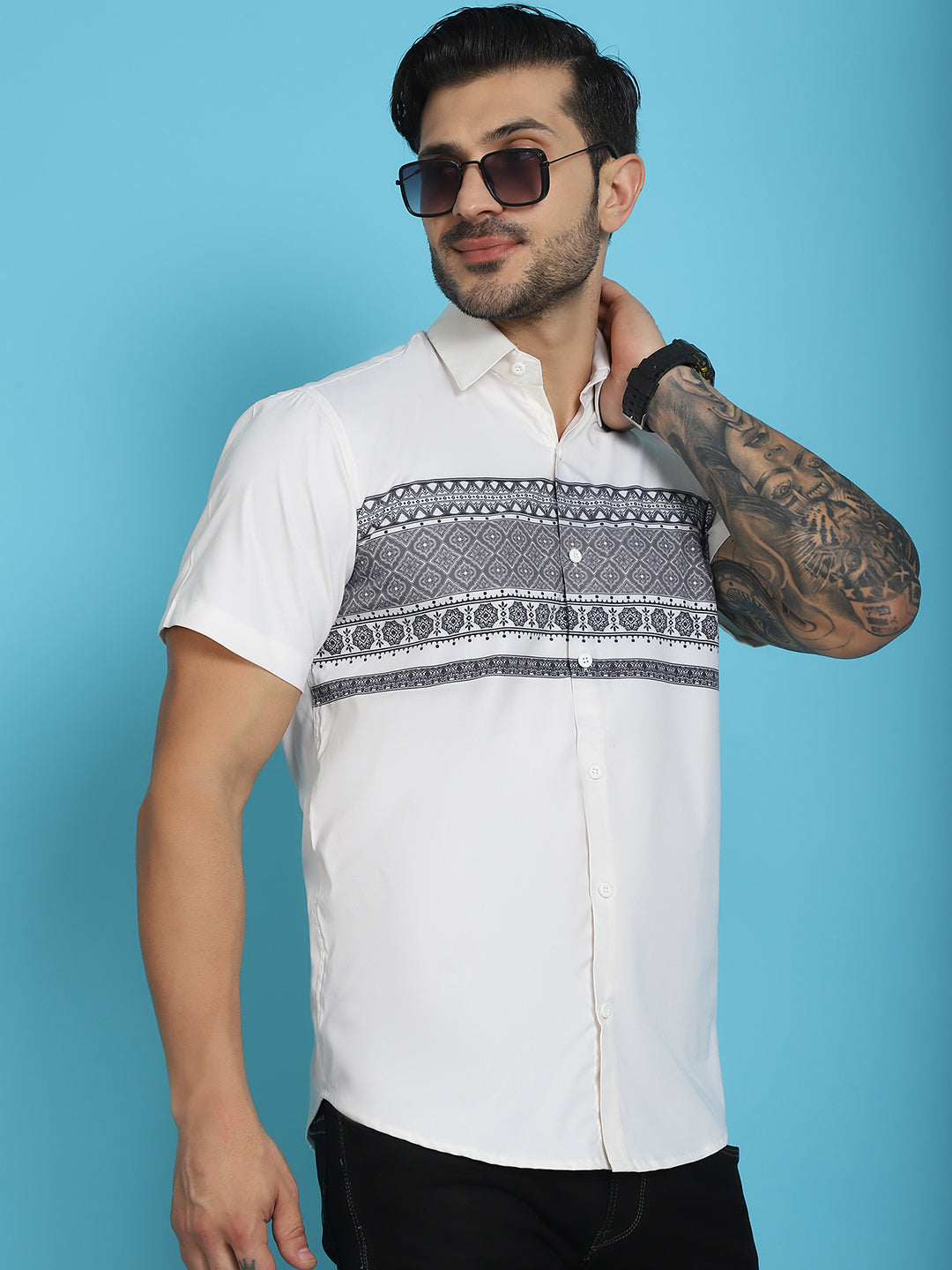 Men's Printed Half Sleeve Lycra Shirt for Men - Taantav