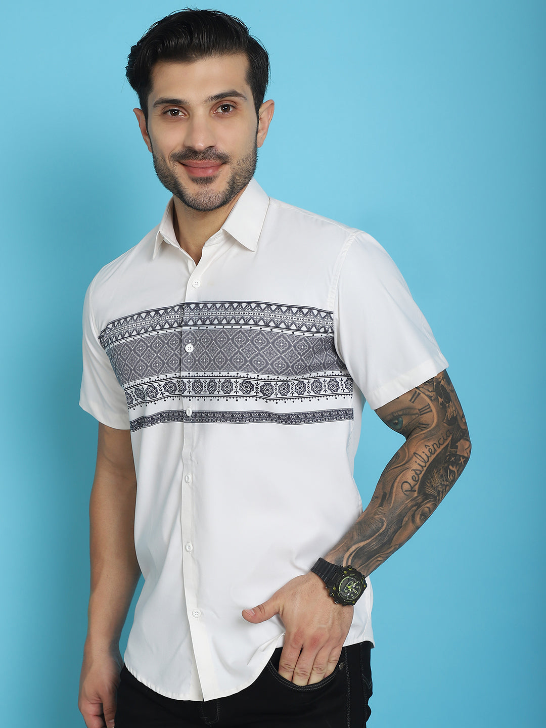 Men's Printed Half Sleeve Lycra Shirt for Men - Taantav