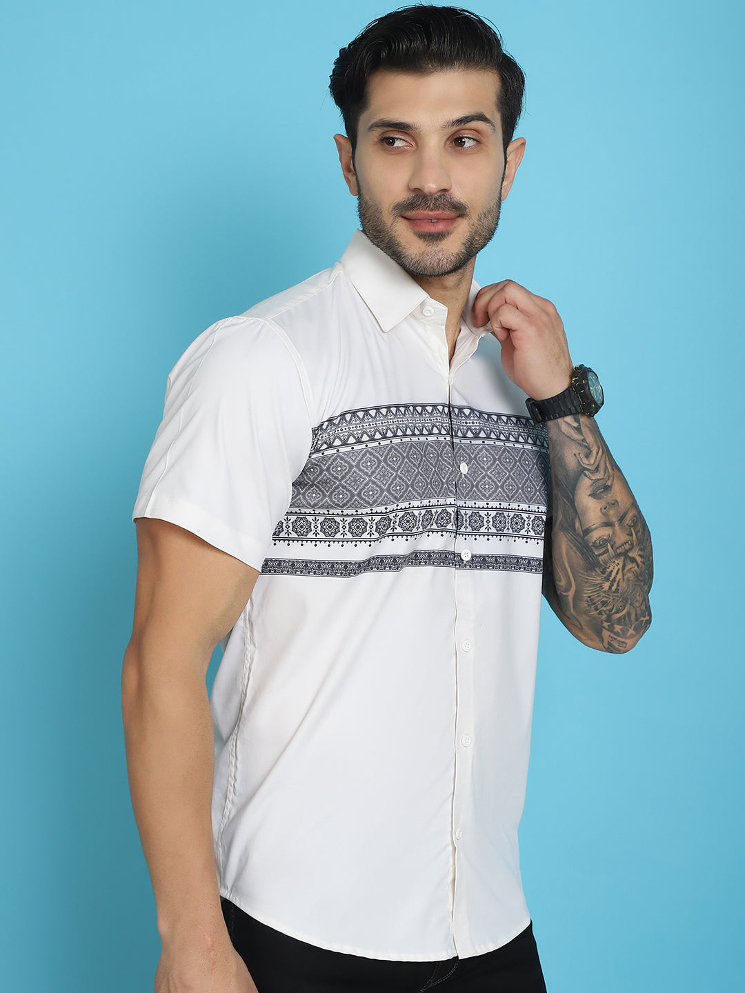 Men's Printed Half Sleeve Lycra Shirt for Men - Taantav