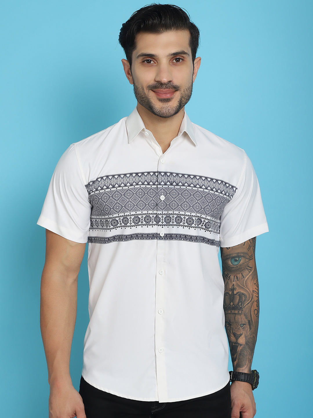 Men's Printed Half Sleeve Lycra Shirt for Men - Taantav