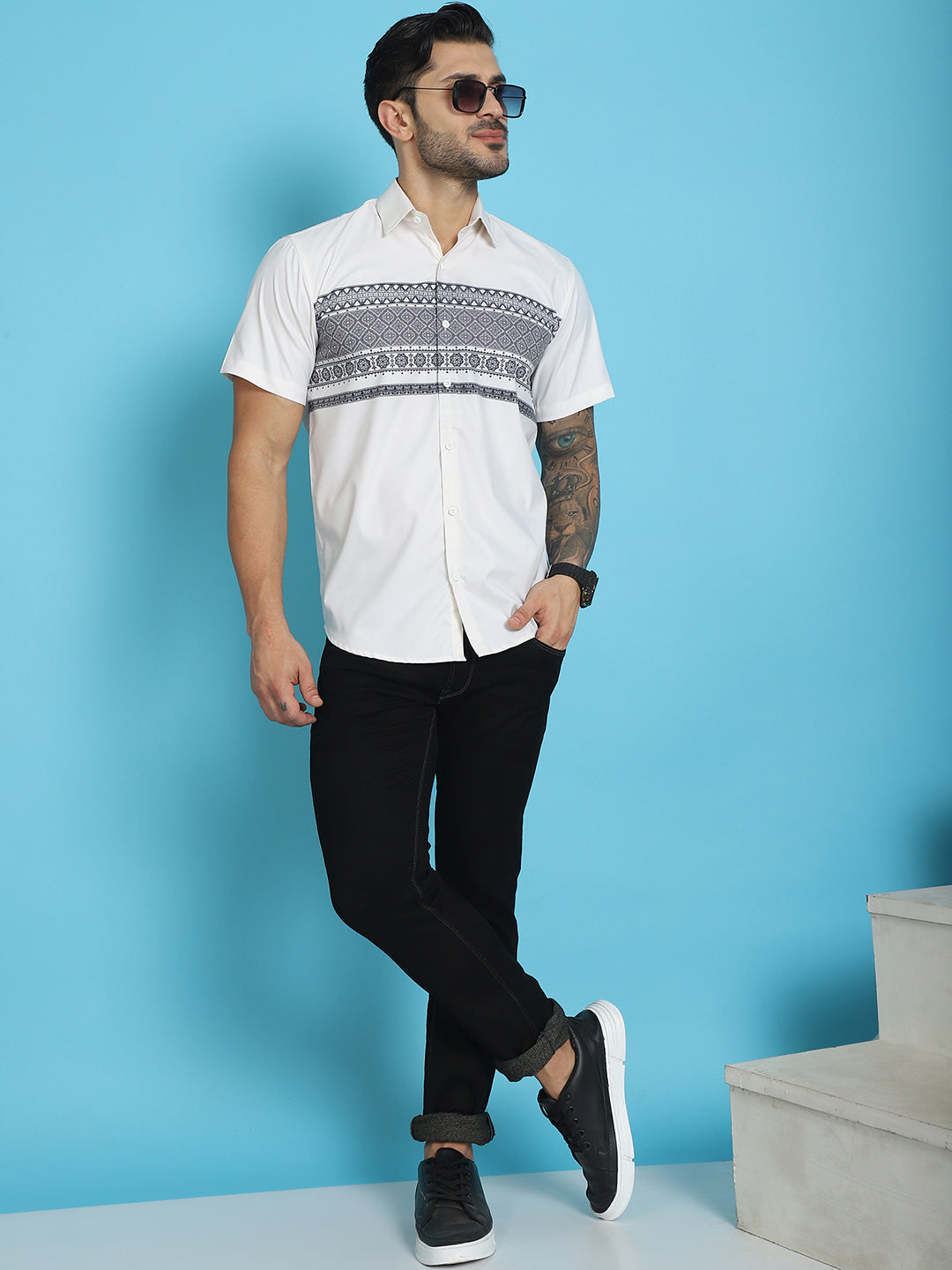 Men's Printed Half Sleeve Lycra Shirt for Men - Taantav