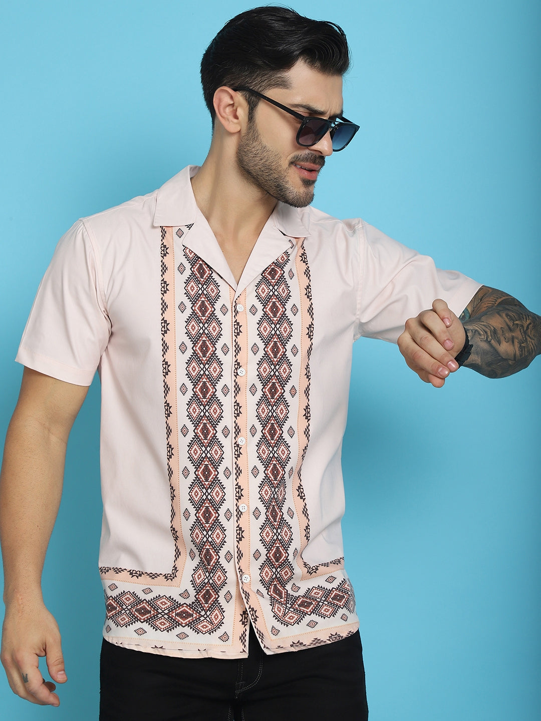 Men's Printed Half Sleeve Lycra Shirt for Men - Taantav