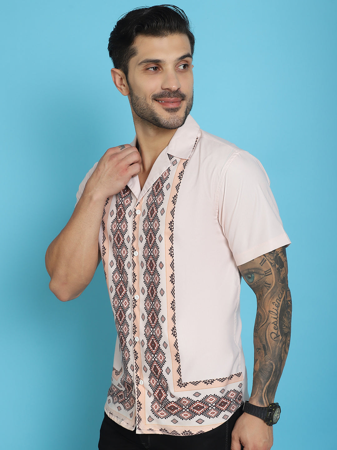 Men's Printed Half Sleeve Lycra Shirt for Men - Taantav