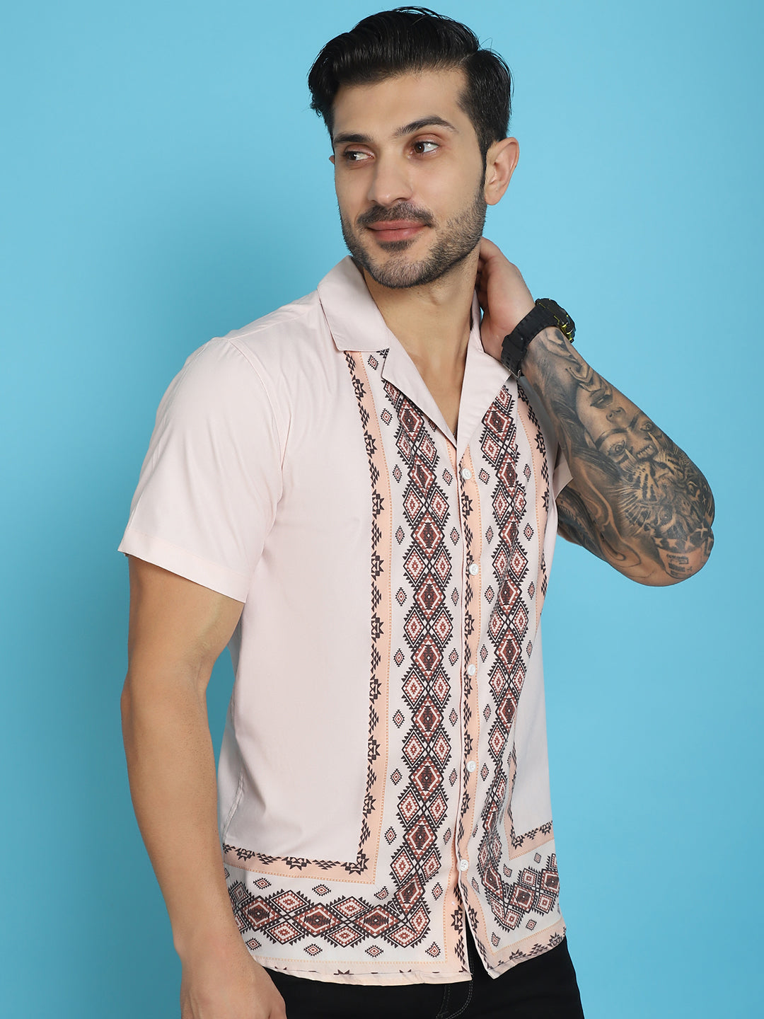 Men's Printed Half Sleeve Lycra Shirt for Men - Taantav