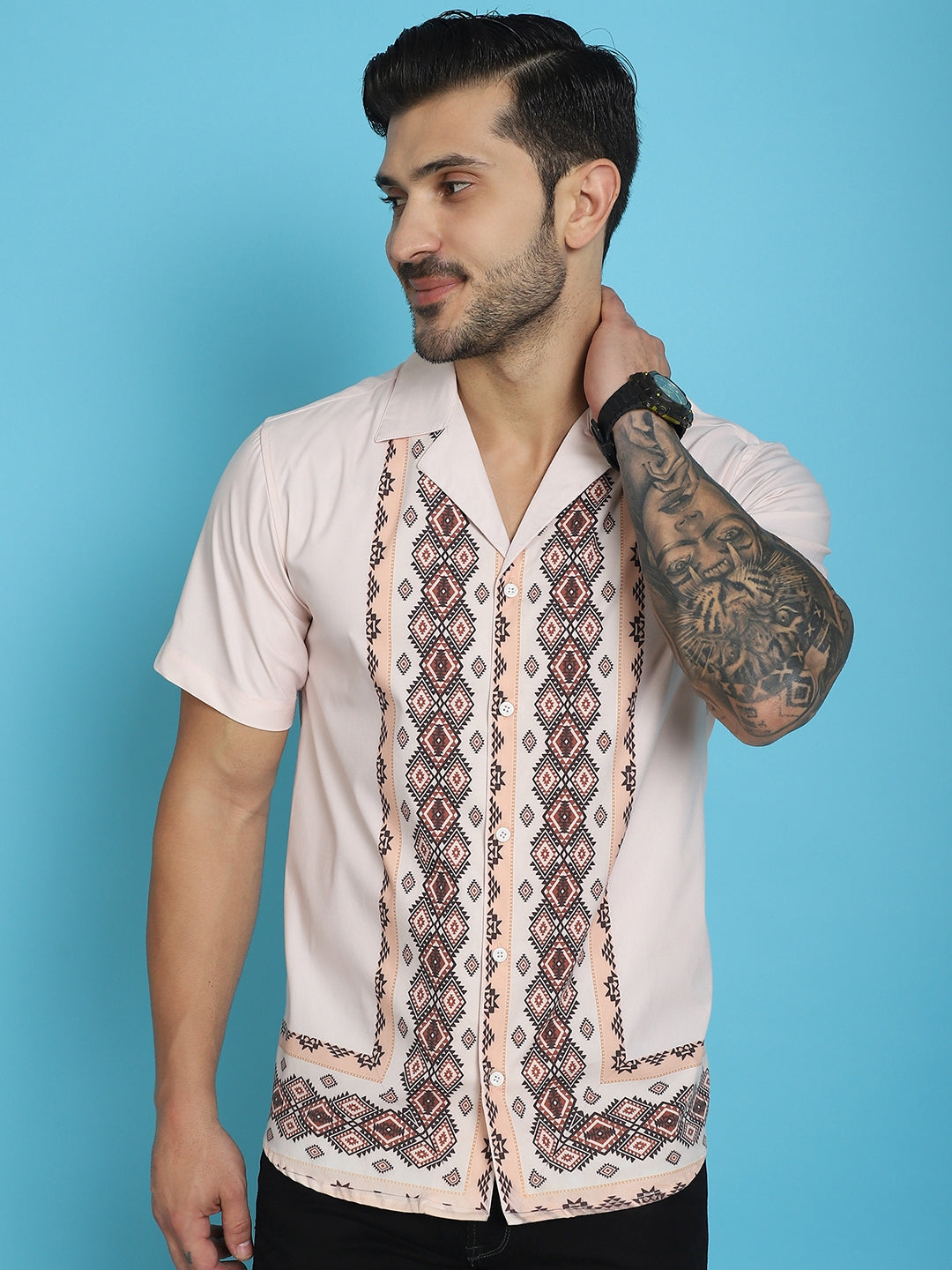 Men's Printed Half Sleeve Lycra Shirt for Men - Taantav