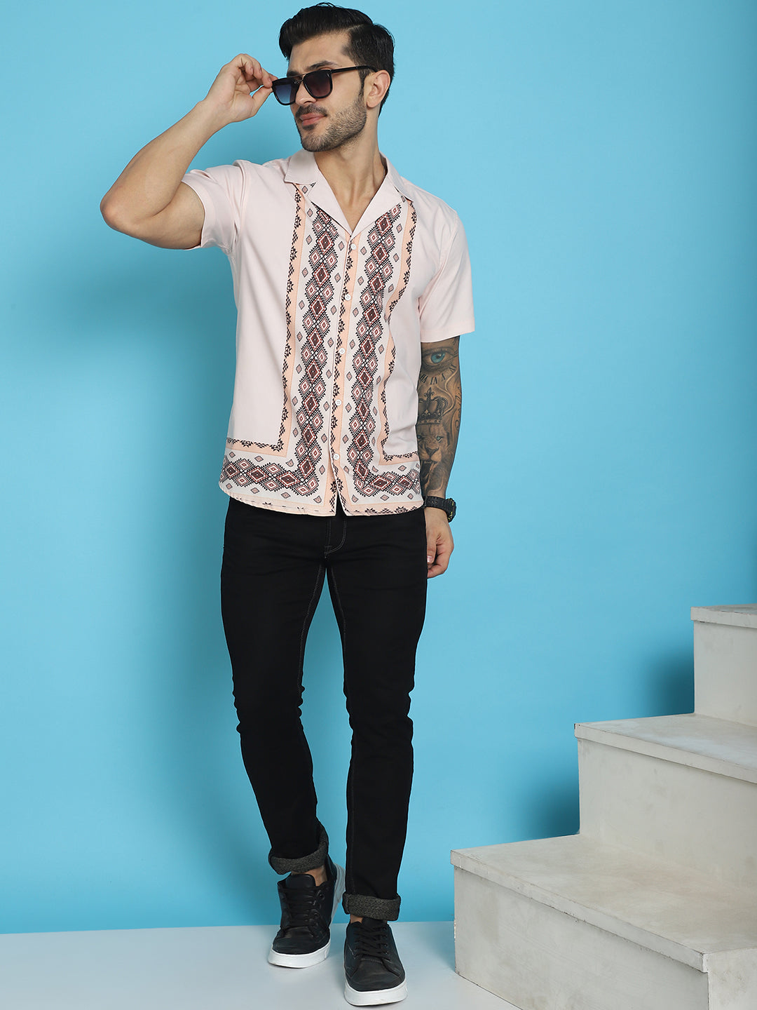 Men's Printed Half Sleeve Lycra Shirt for Men - Taantav