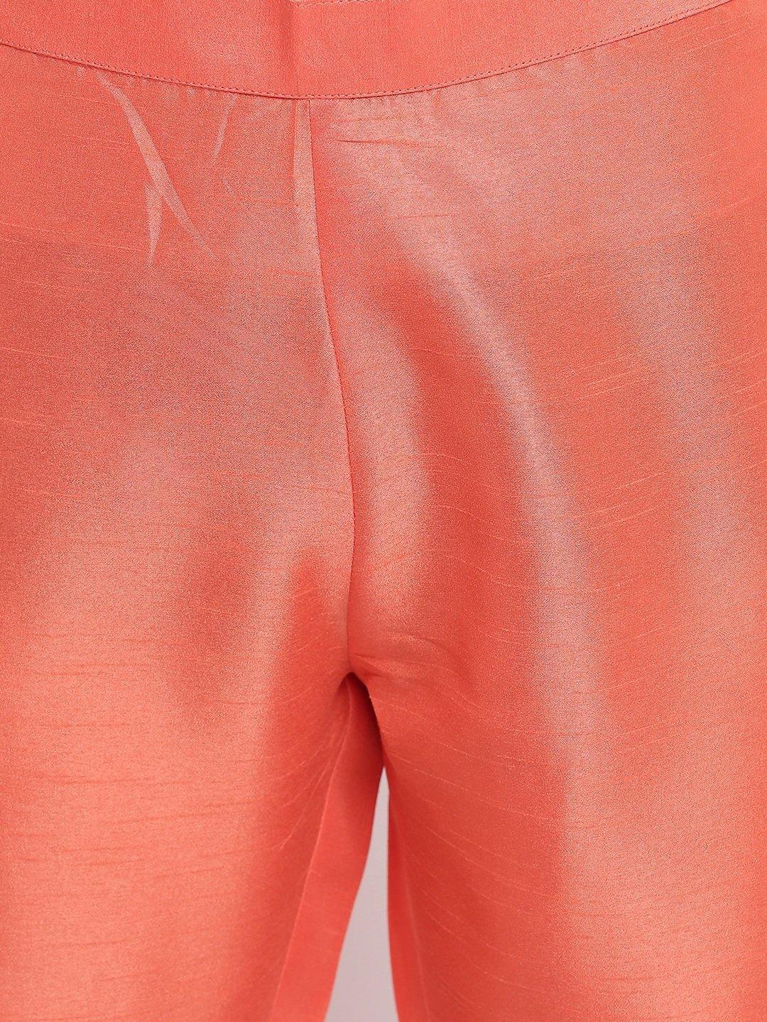 Women's Peach Poly Silk Kurta With Pant And Dupatta-Final Clearance Sale