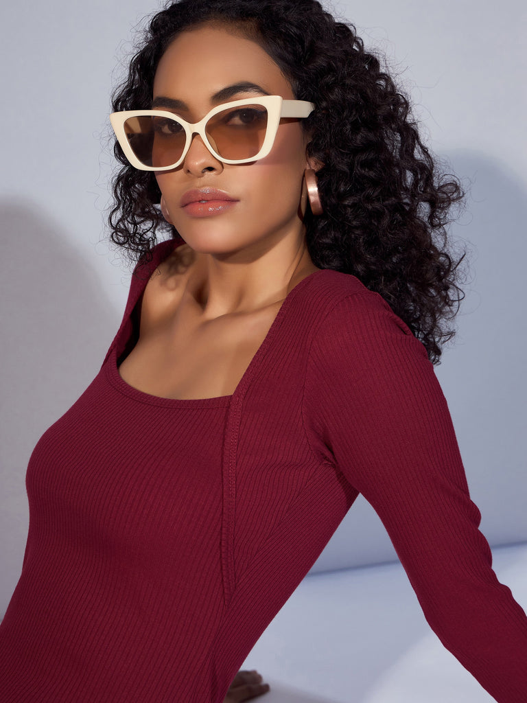 Women's Maroon Rib Dress