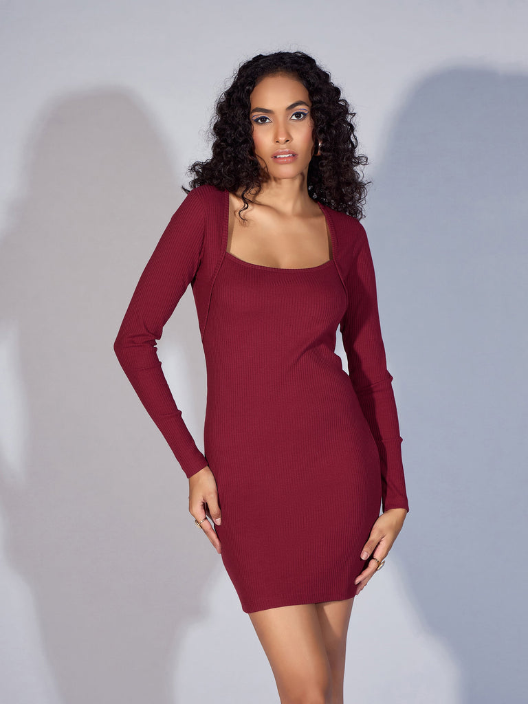 Women's Maroon Rib Dress