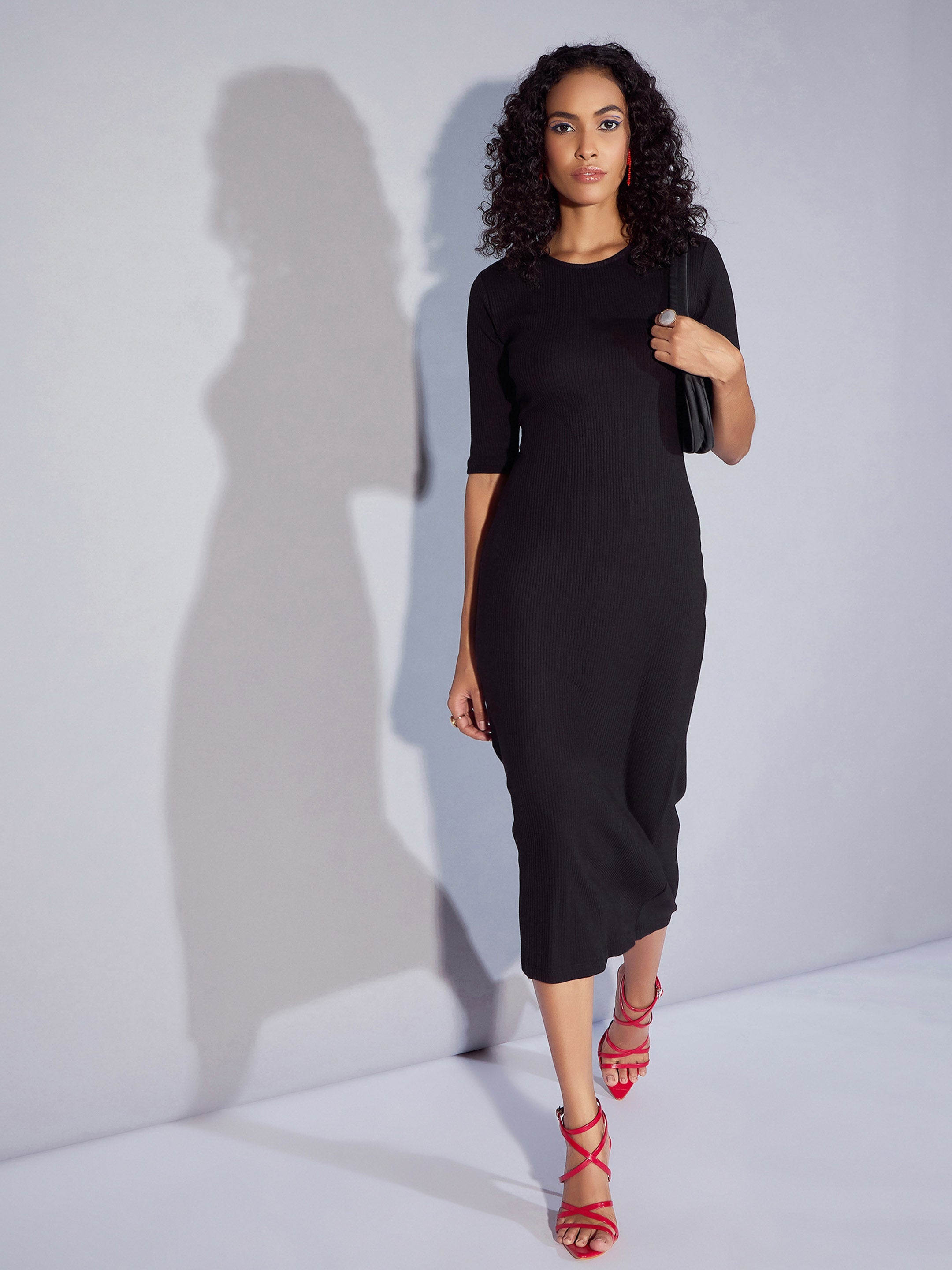 Women's Black Rib Dress - Sassafras