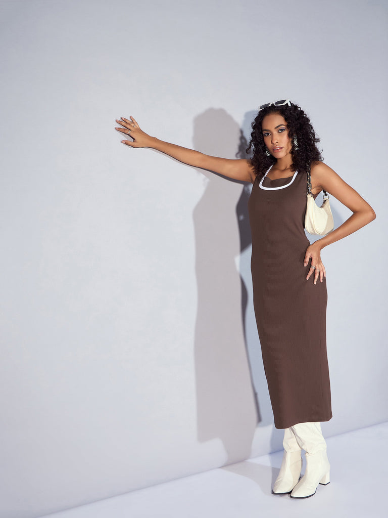 Women's Brown Rib Dress