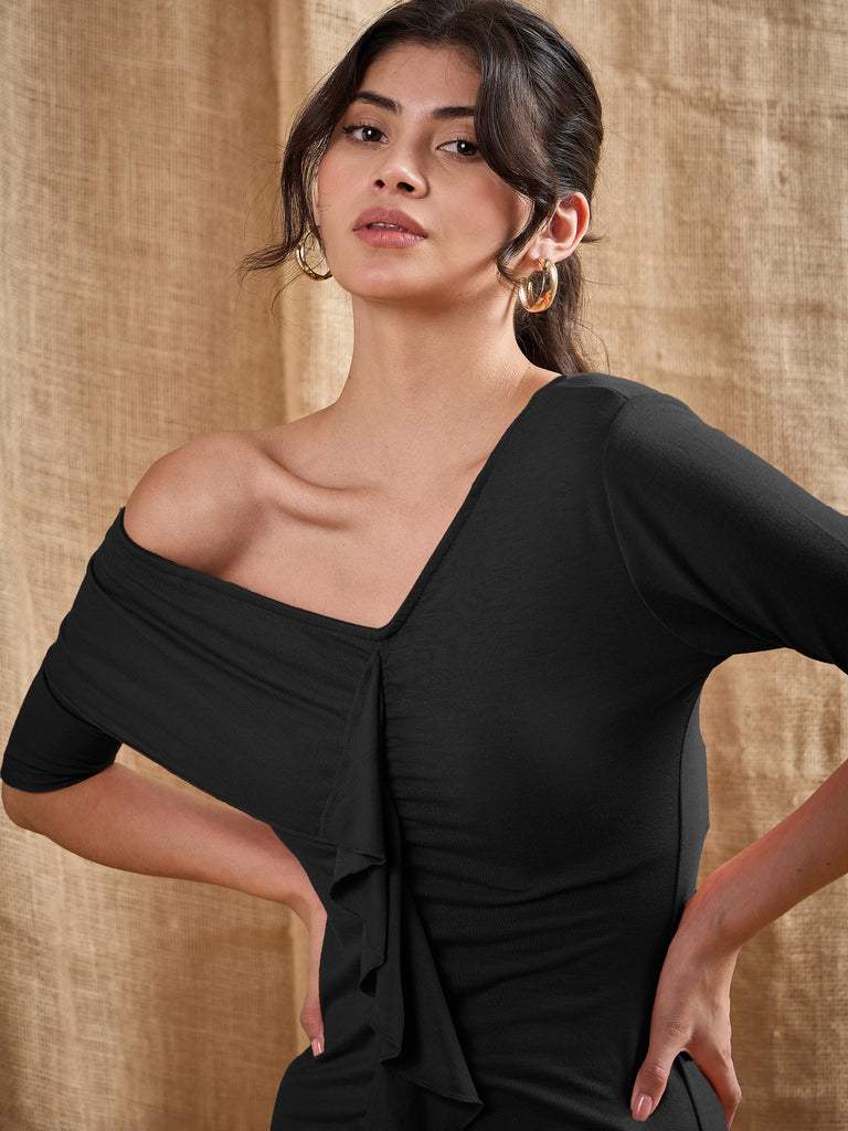 Women's Black Cascade Dress