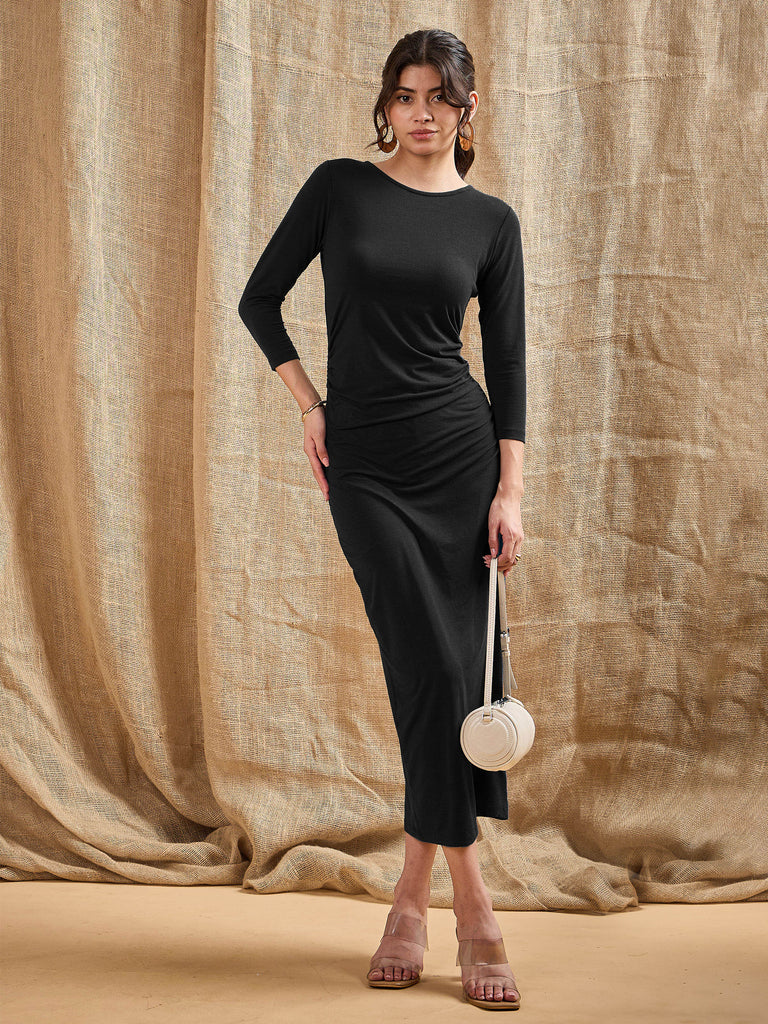 Women's Black Solid Dress