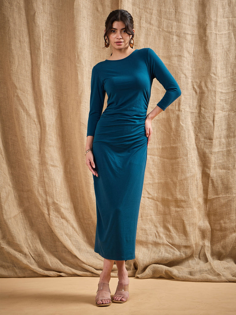 Women's Teal Solid Dress