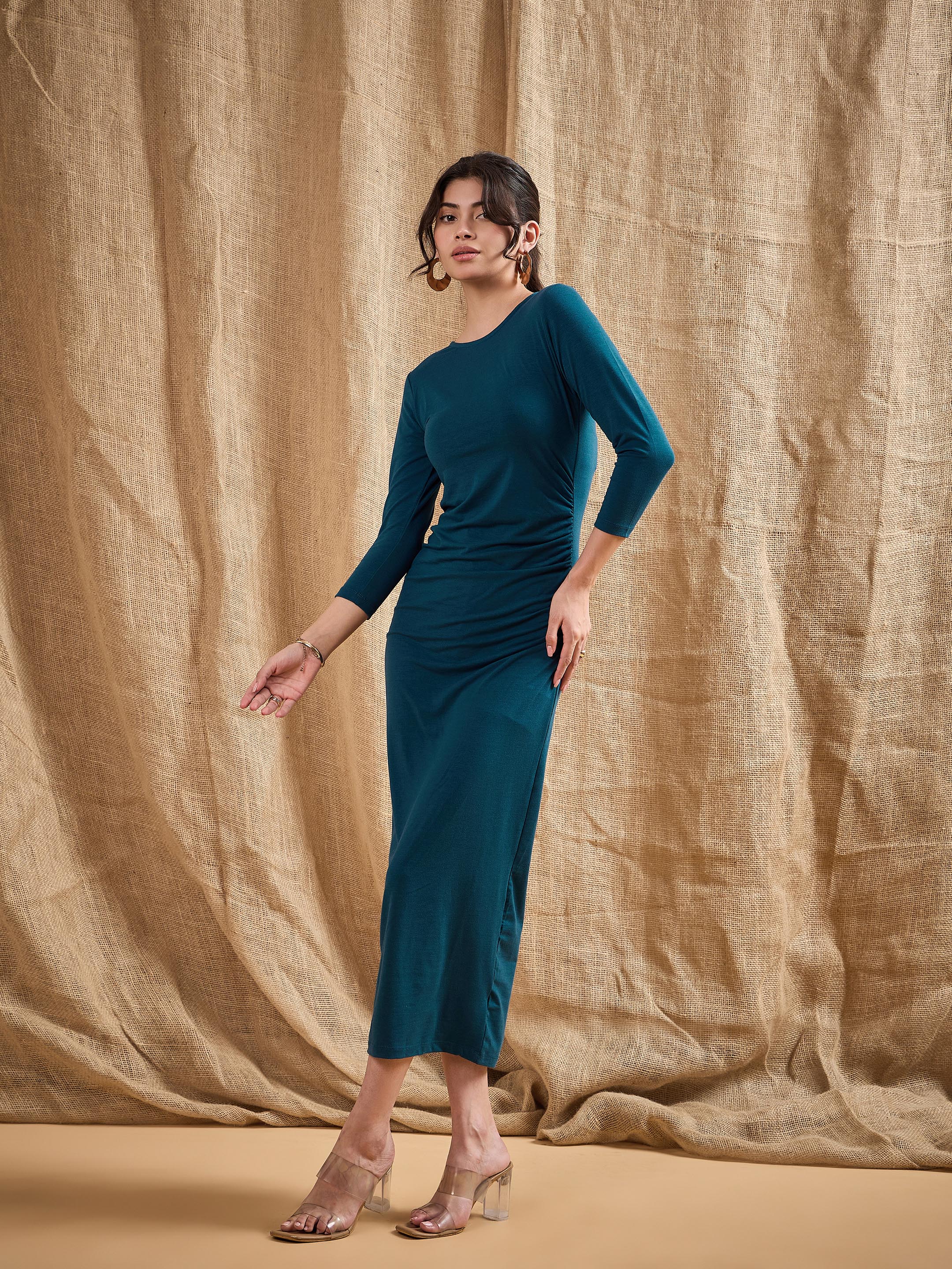 Women's Teal Solid Dress - Sassafras