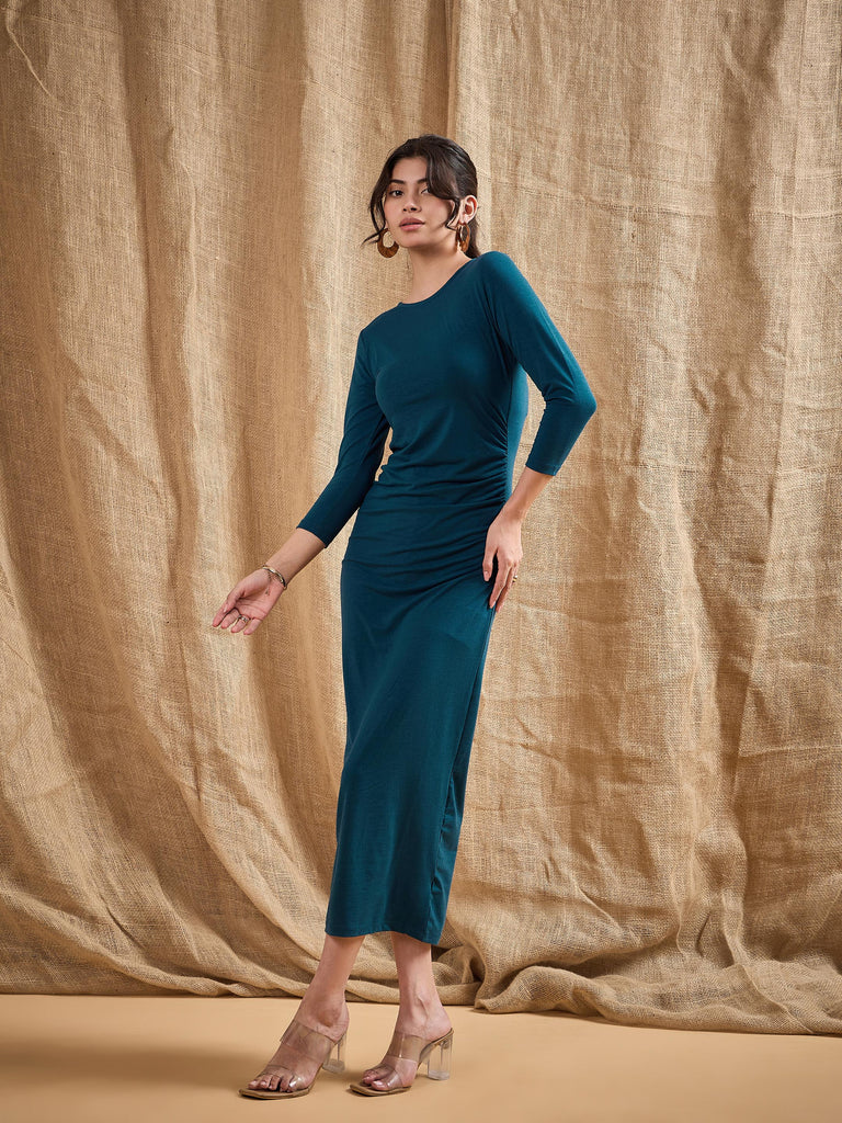 Women's Teal Solid Dress