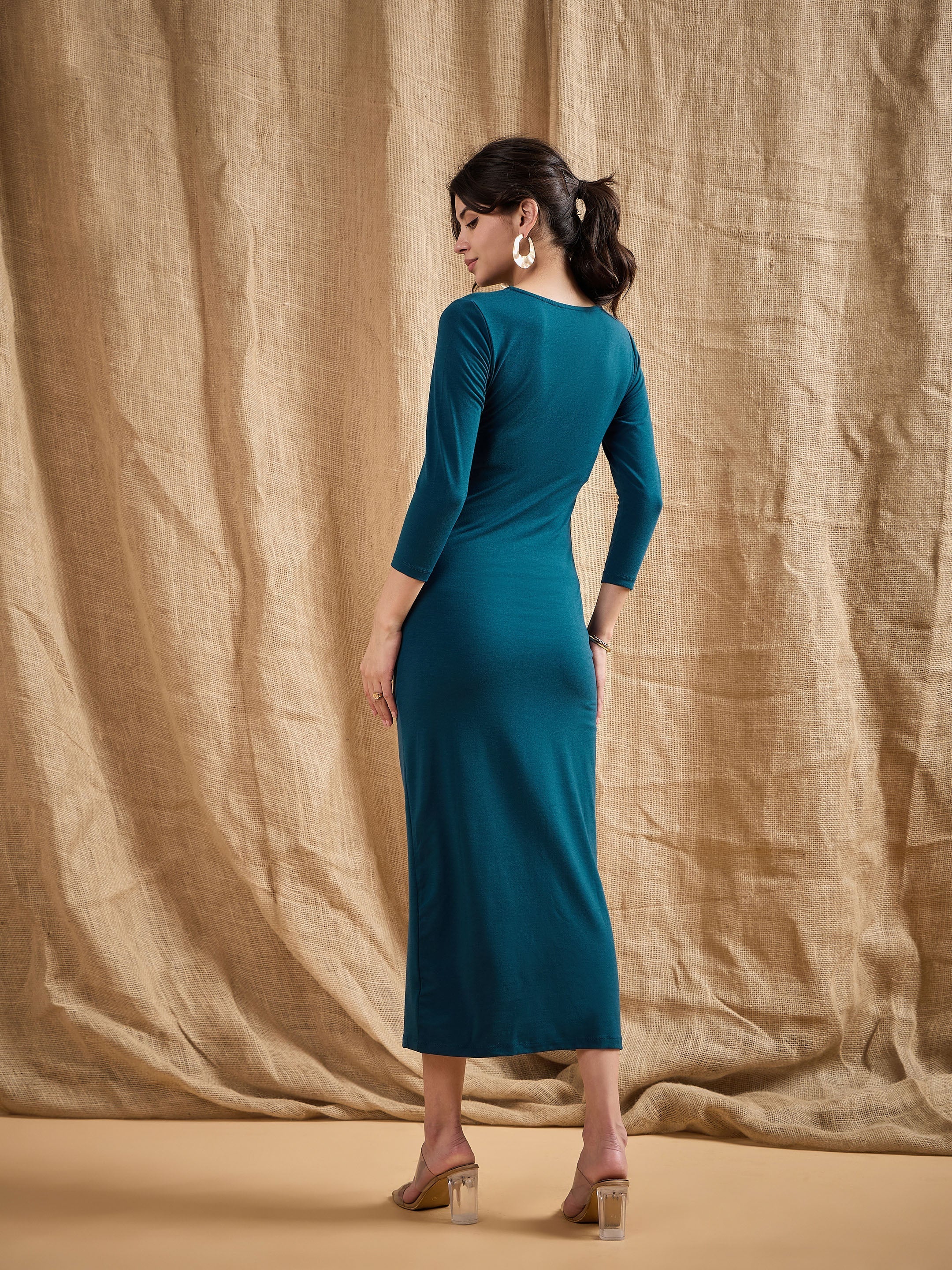 Women's Teal Solid Dress - Sassafras