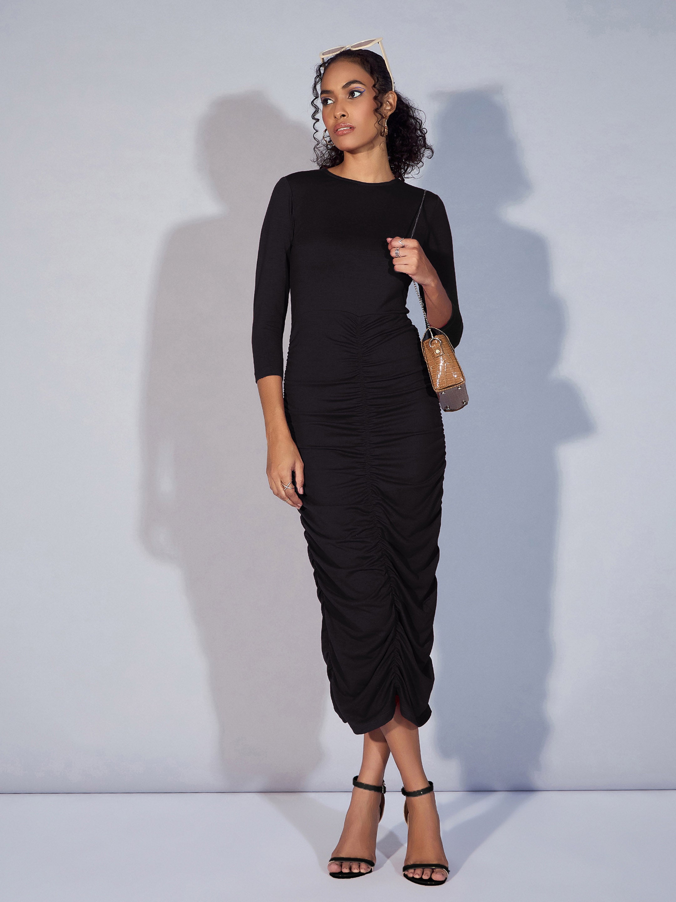 Women's Black Solid Dress - Sassafras