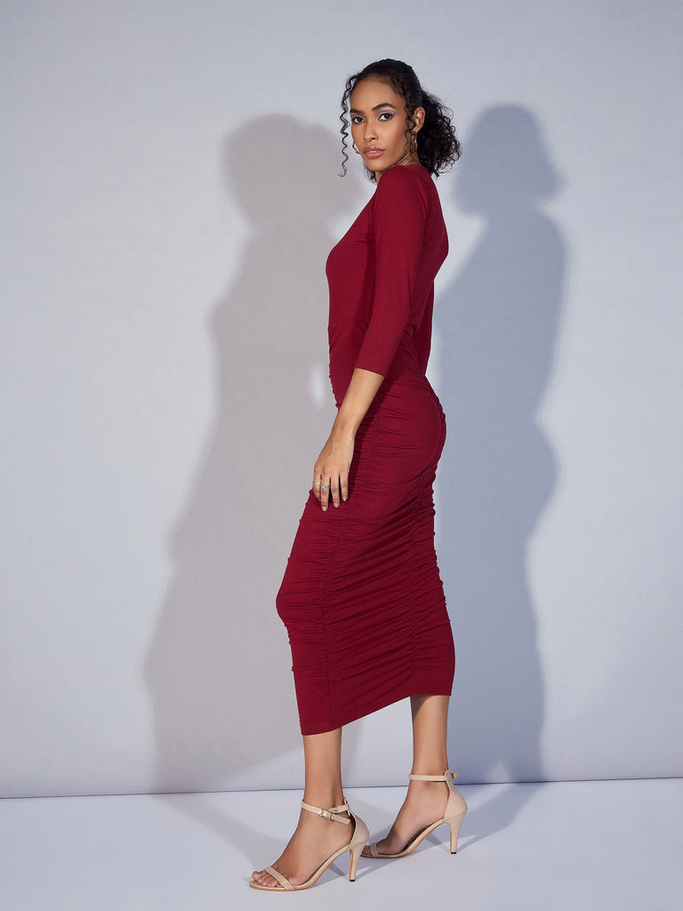 Women's Maroon Solid Dress