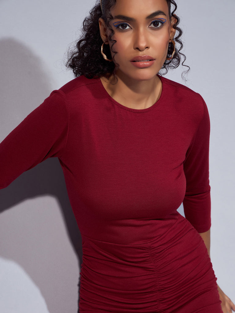 Women's Maroon Solid Dress
