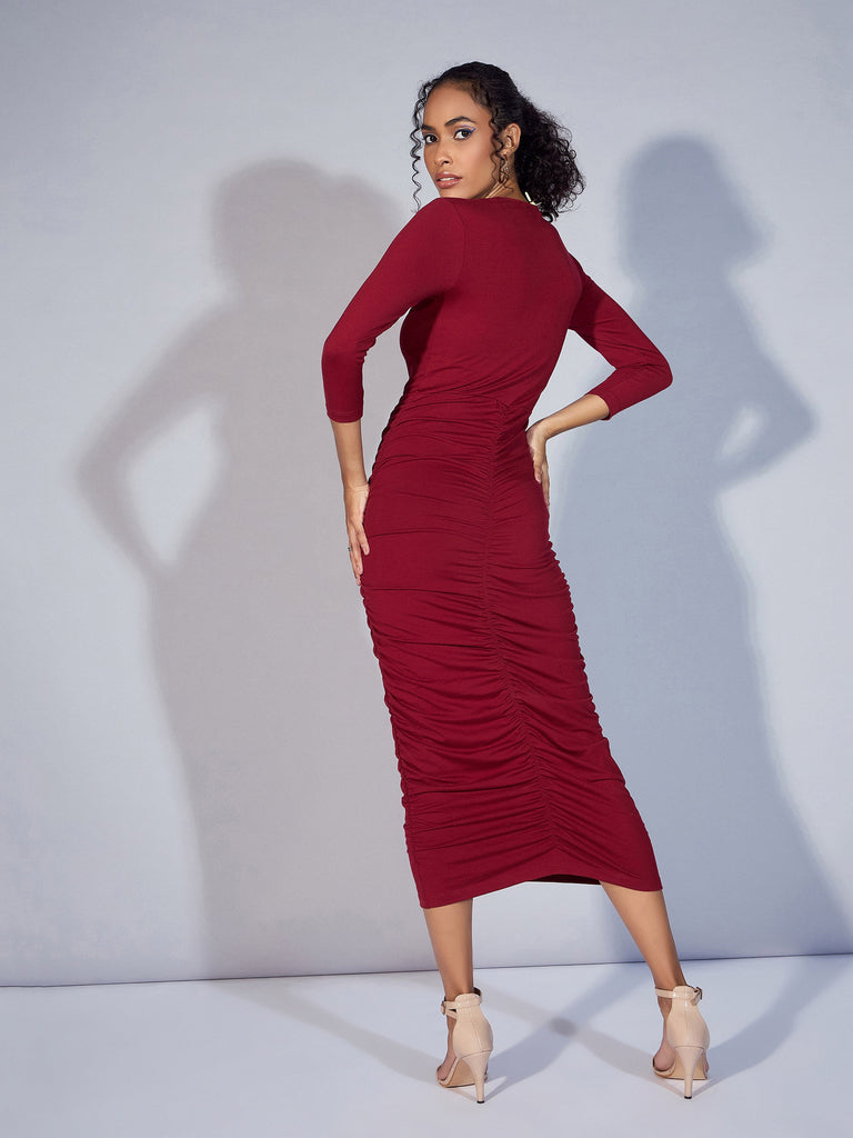 Women's Maroon Solid Dress