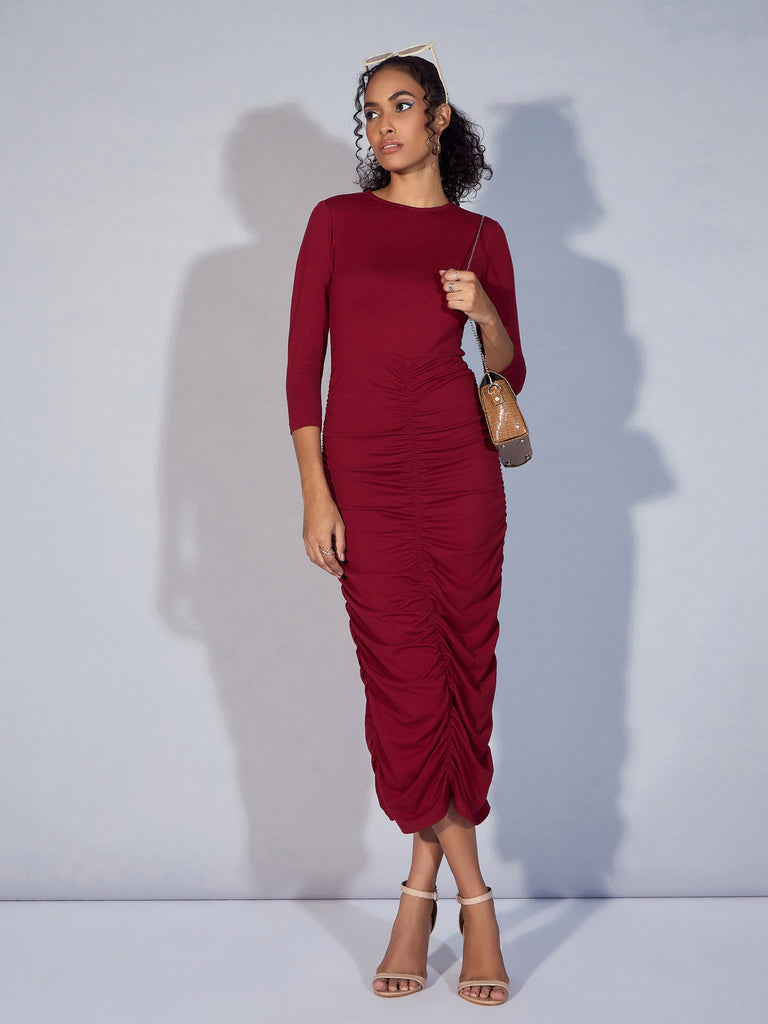 Women's Maroon Solid Dress