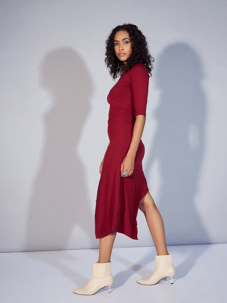 Women's Maroon Solid Dress