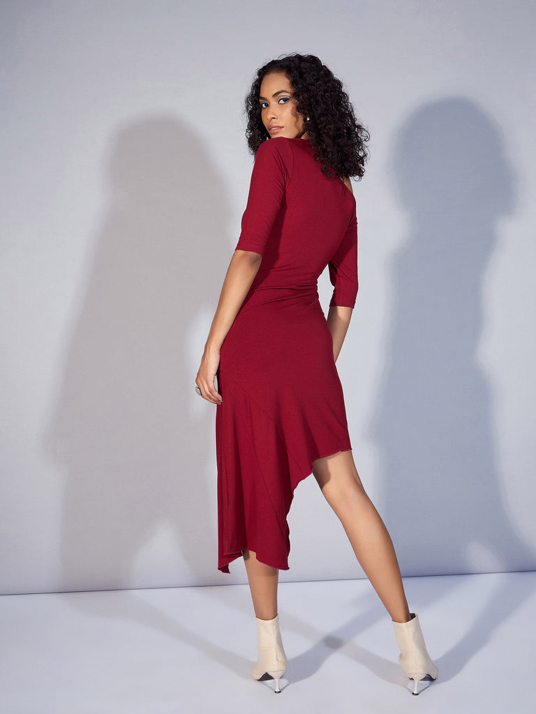 Women's Maroon Solid Dress