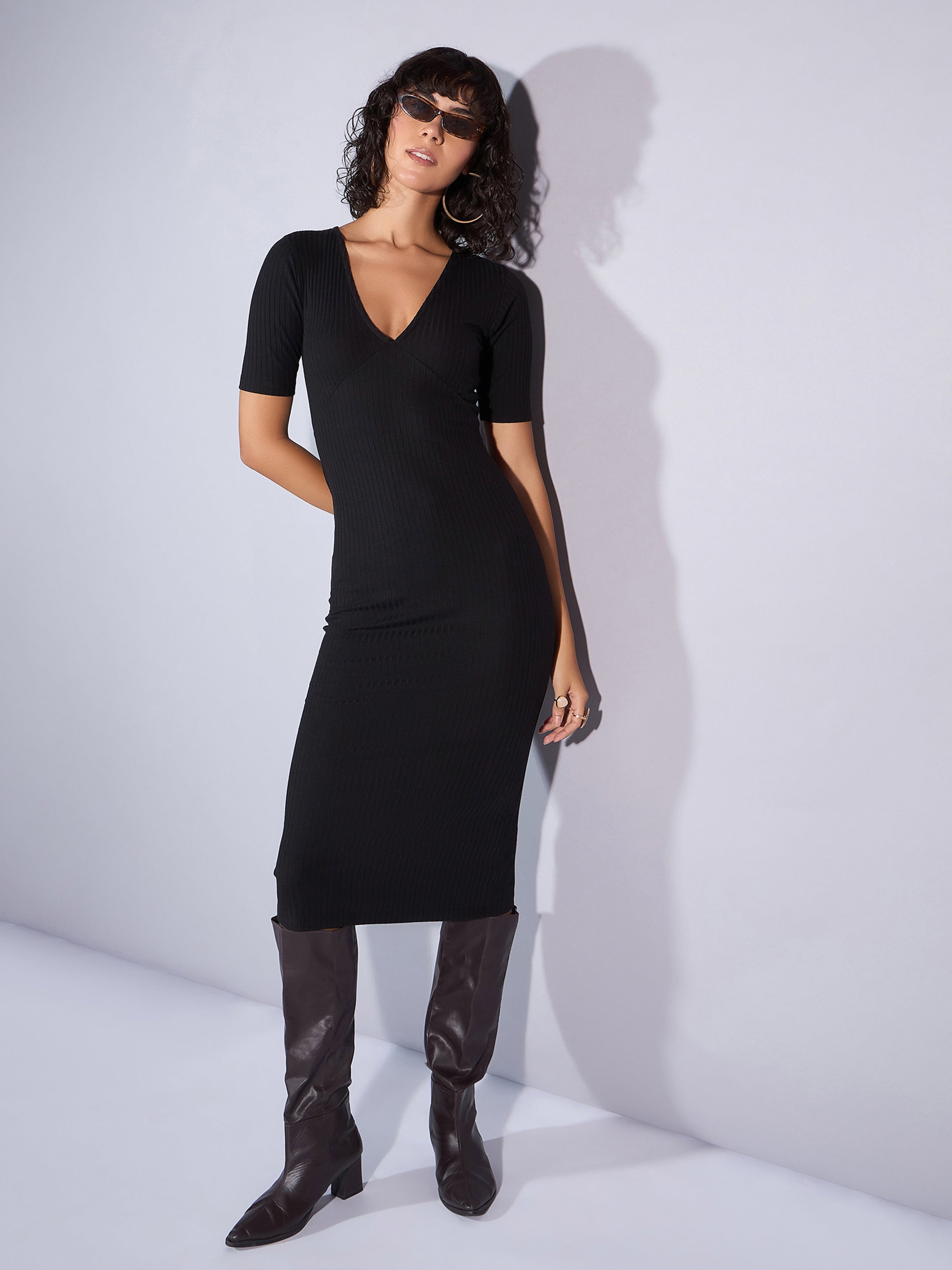 Women's Black Rib Dress - Sassafras