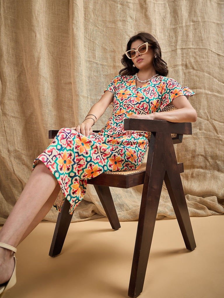 Women's Yellow Printed Dress