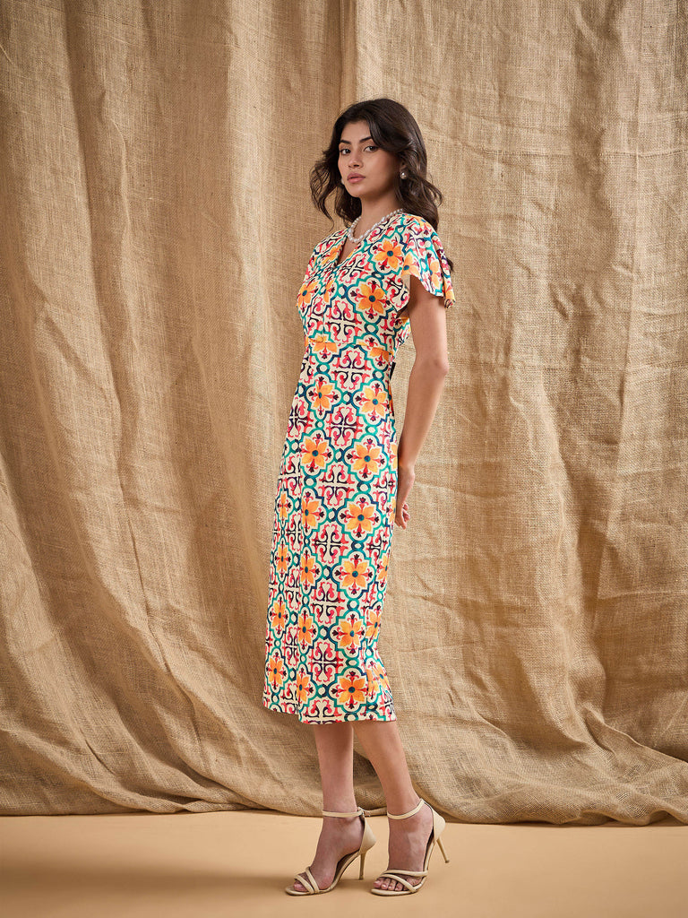 Women's Yellow Printed Dress