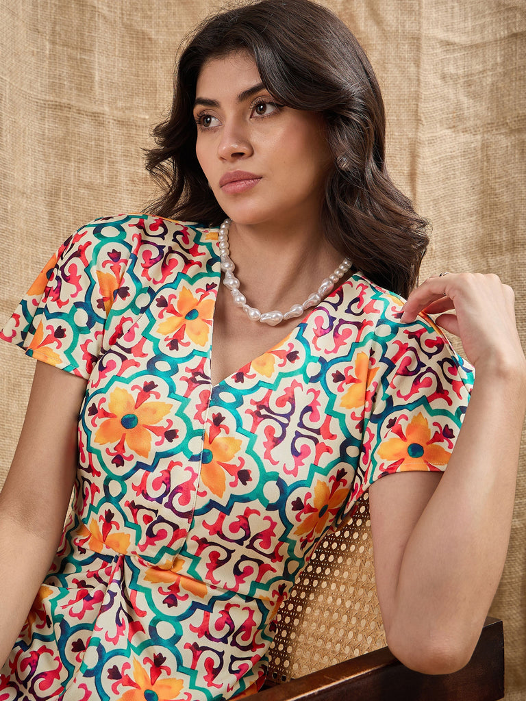 Women's Yellow Printed Dress