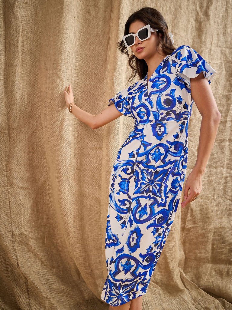 Women's Blue Printed Dress