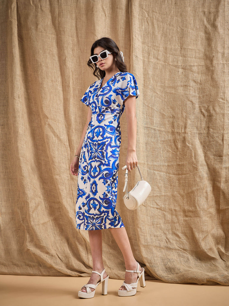 Women's Blue Printed Dress