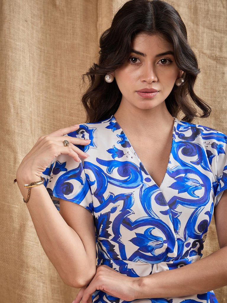 Women's Blue Printed Dress