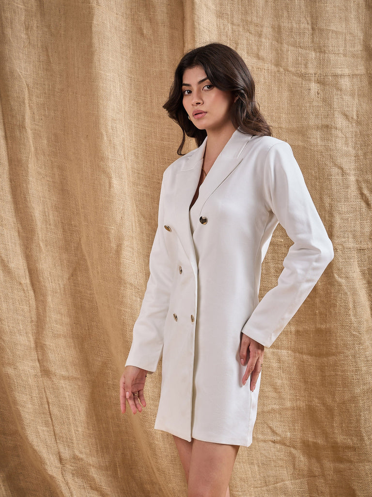 Women's White Solid Dress