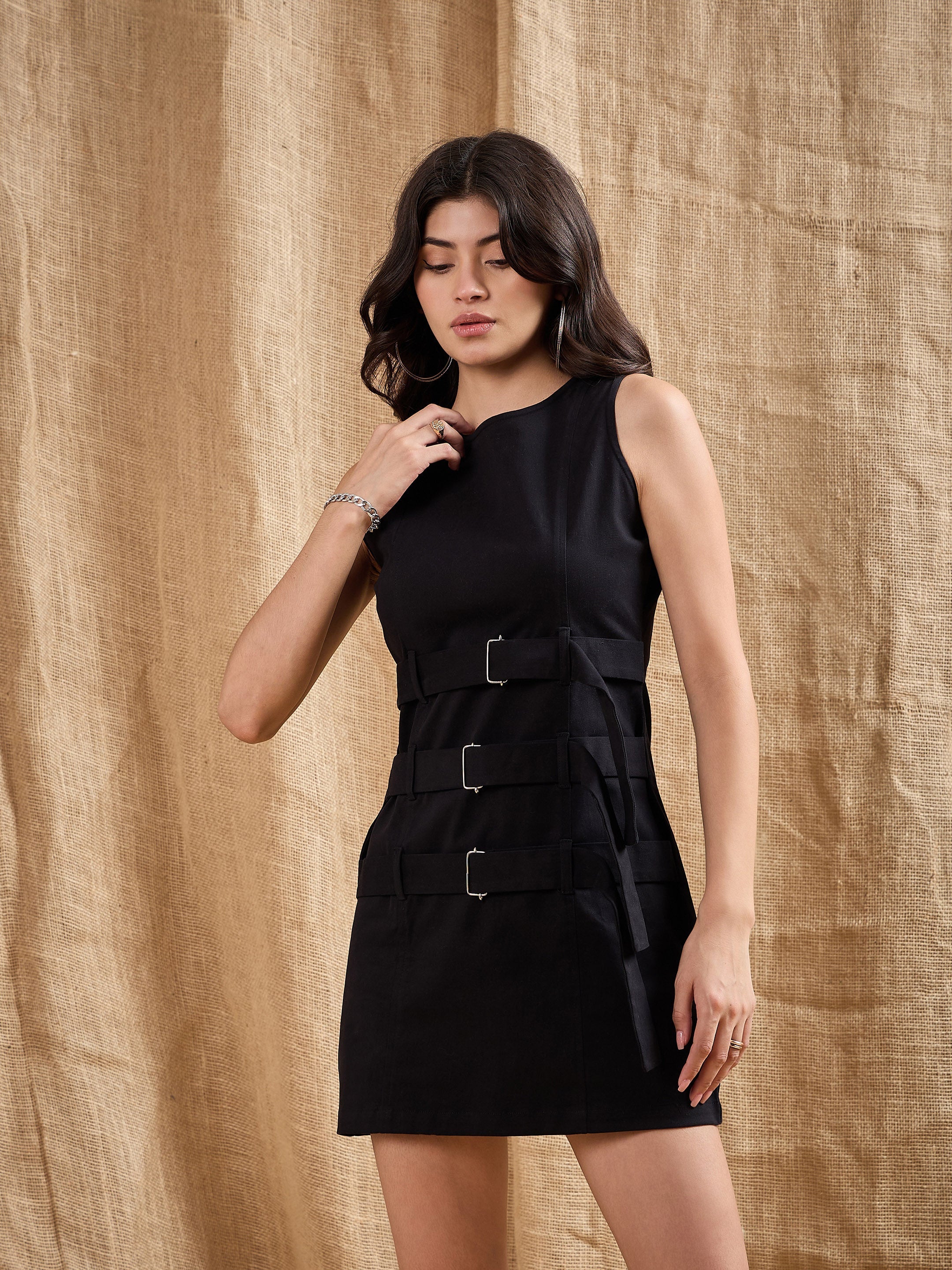 Women's Black Solid Dress - Sassafras