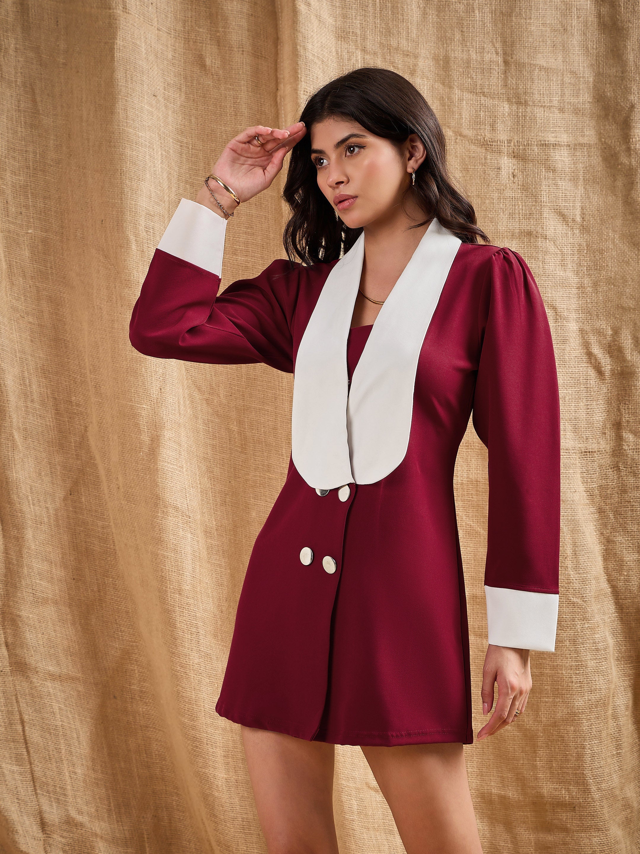 Women's Maroon Solid Dress - Sassafras