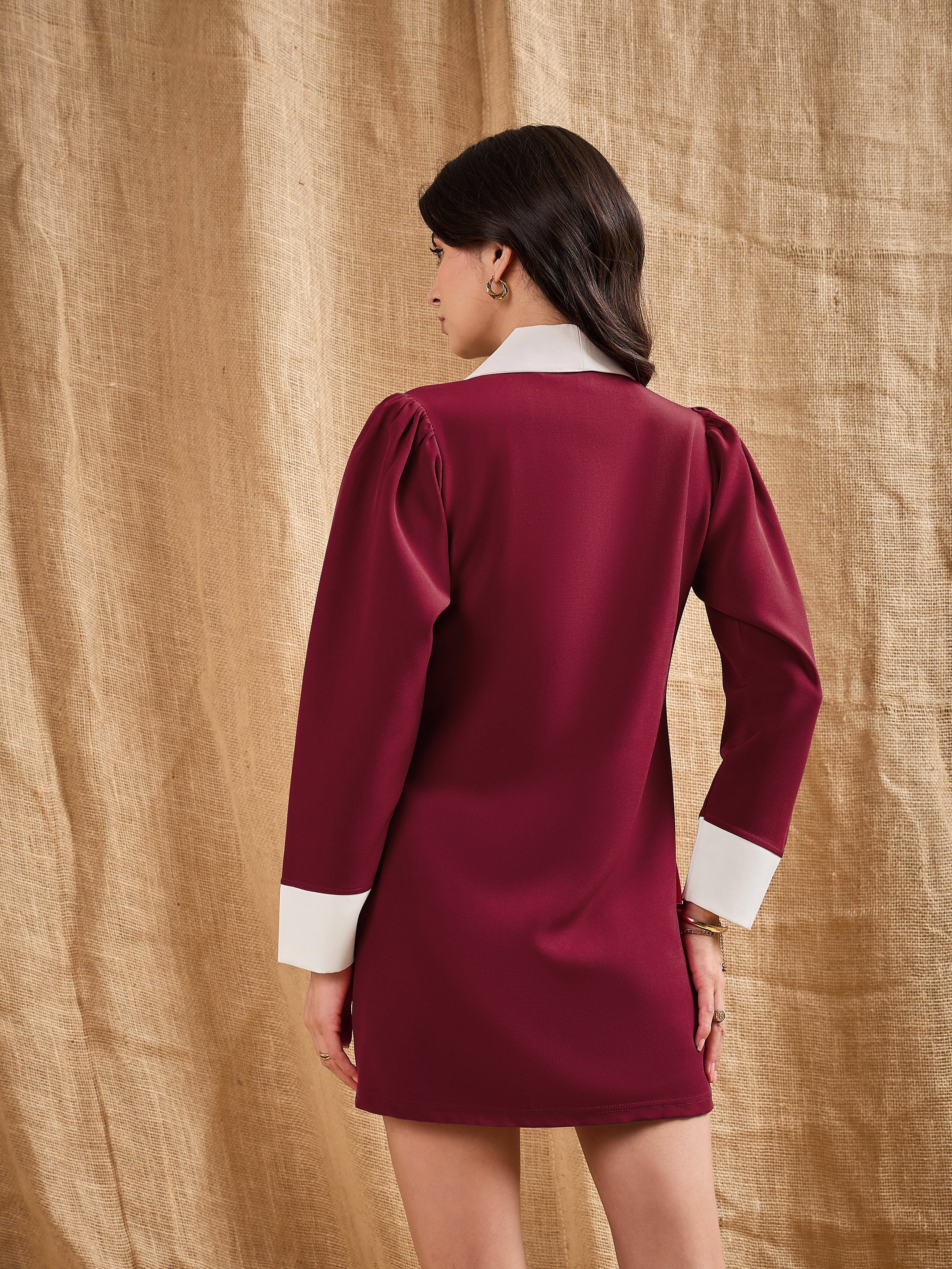 Women's Maroon Solid Dress - Sassafras